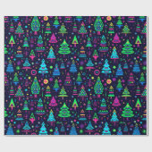 Het patroon van Neon Christmas Tree Cadeaupapier (Vlak)