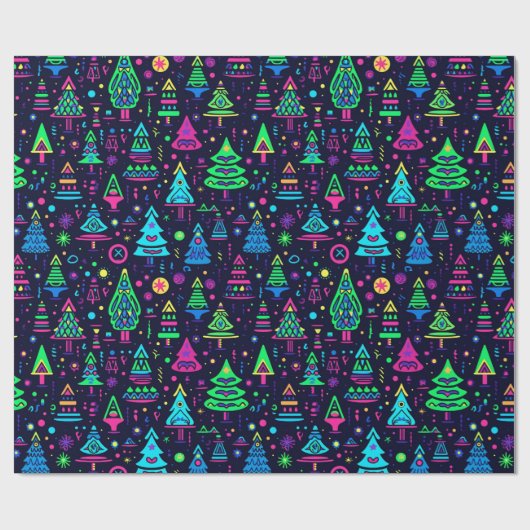 Het patroon van Neon Christmas Tree Cadeaupapier (Vlak)