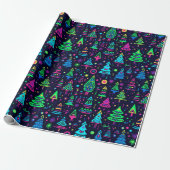 Het patroon van Neon Christmas Tree Cadeaupapier (Uitgerold)