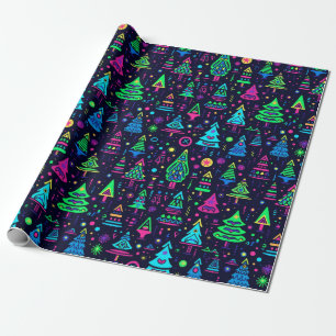Het patroon van Neon Christmas Tree Cadeaupapier