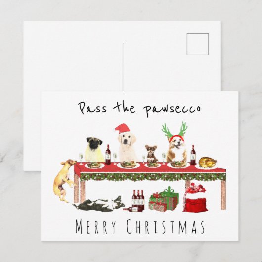 Het pawsecco drink honden kerstdiner briefkaart (Voorkant / Achterkant)