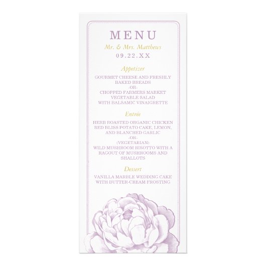 Het  Peony Floral Wedding Collectie - Menu (Voorkant)