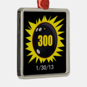 Het perfecte spel in Bowling, Kol & Gele Grafisch Metalen Ornament (Rechts)