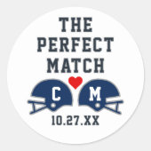 Het perfecte voetbal trouwmonogram ronde sticker (Voorkant)