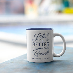 Het persoonlijke leven is beter in het strand tweekleurige koffiemok