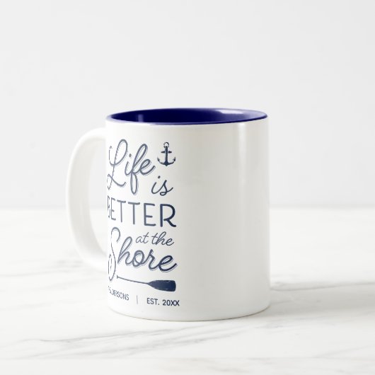 Het persoonlijke leven is beter op de kust tweekleurige koffiemok (Voorkant links)