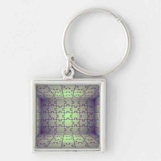 Het perspectief van de kubus gemaakt van puzzels sleutelhanger (Voorkant)