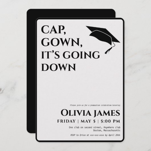 Het pet gaat naar beneden... een grappige afstudee kaart (Voorkant / Achterkant)