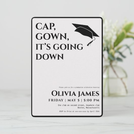 Het pet gaat naar beneden... een grappige afstudee kaart (Staand voorkant)