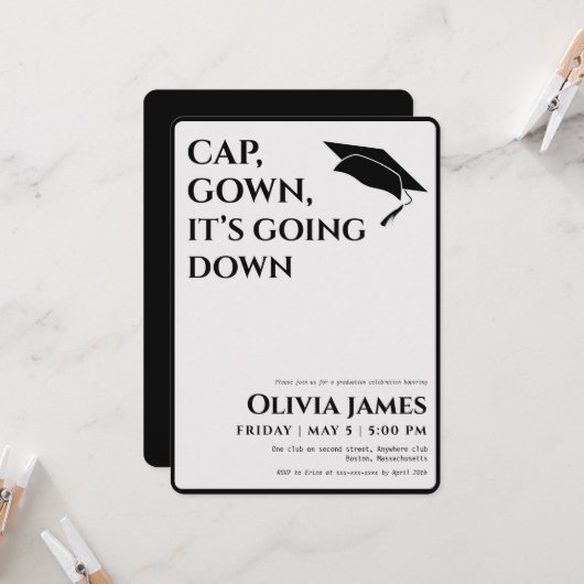 Het pet gaat naar beneden... een grappige afstudee kaart (Voorkant / Achterkant in situ)