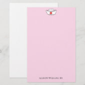 Het Pet van de verpleegster voegt Naam Roze toe Briefpapier (Voorkant / Achterkant)