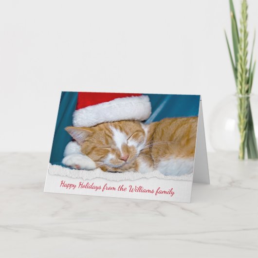 Het pet van Kerstmis op gestreepte katkat Feestdagen Kaart (Voorkant)