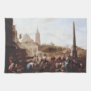 Het Piazza del Popolo in Rome door Johannes Lingel Theedoek