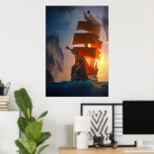 Het piratenschip op het zee | AI Art Poster (Thuiskantoor)