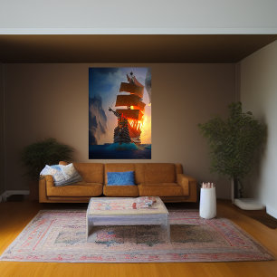 Het piratenschip op het zee   AI Art Poster