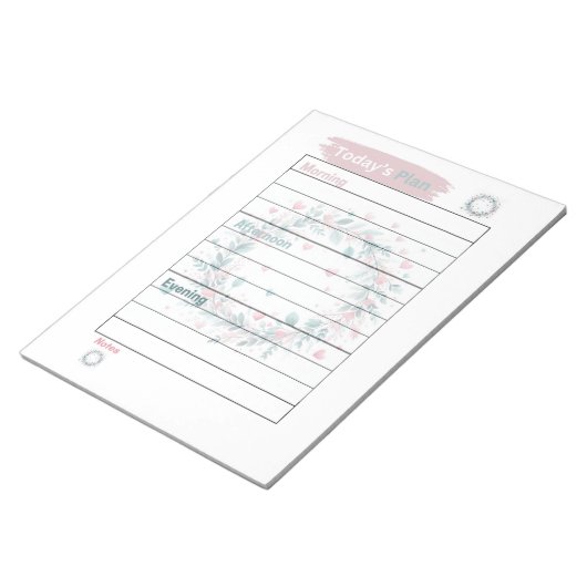 Het Plan van vandaag Pastel Roze en Groene Bloemen Notitieblok (Schuin)