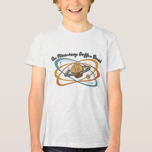 Het Planetaire Koffiepauze Retro Ruimtedesign Tri-Blend Shirt (Voorkant)
