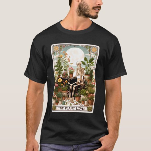 Het Plant Lover Tarot Kaart Skeleton Tuinieren T-shirt (Voorkant)