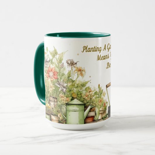 Het planten van een tuin keramische Mok (Voorkant links)