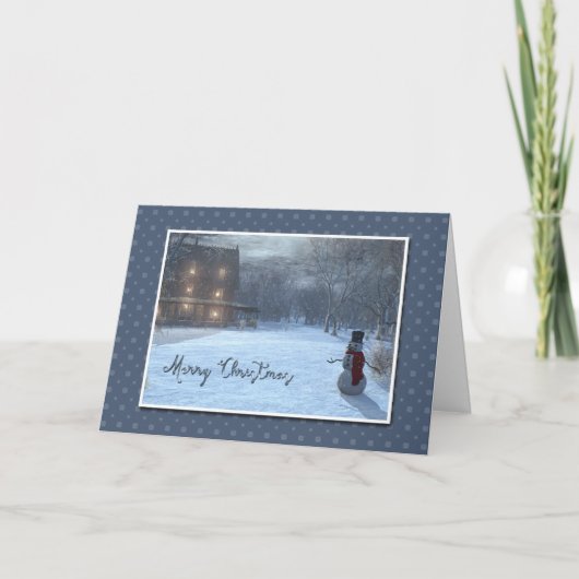 Het Plattelandshuisje en de Sneeuwman van de Feestdagen Kaart (Voorkant)