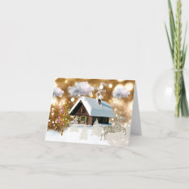 Het Plattelandshuisje Gouden Bokeh van de Sneeuw Feestdagen Kaart