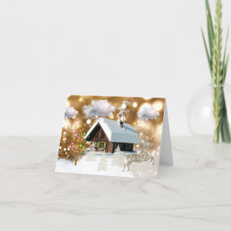 Het Plattelandshuisje Gouden Bokeh van de Sneeuw Feestdagen Kaart