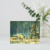 Het plattelandshuisjecabine van de rustieke winter briefkaart (Staand voorkant)