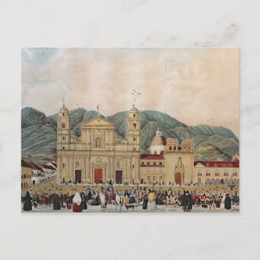 Het Plaza de Bolivar, Bogota, 1837 Briefkaart (Voorkant)