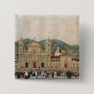 Het Plaza de Bolivar, Bogota, 1837 Vierkante Button 5,1 Cm