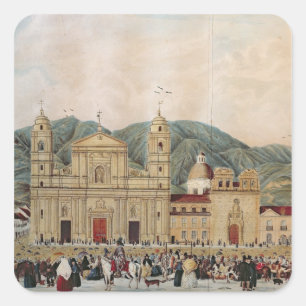 Het Plaza de Bolivar, Bogota, 1837 Vierkante Sticker