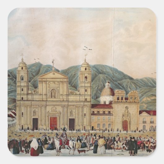 Het Plaza de Bolivar, Bogota, 1837 Vierkante Sticker (Voorkant)