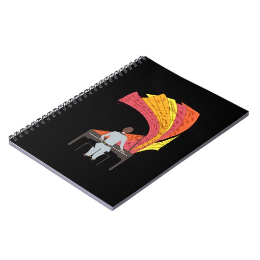 Het plezier om pianoillustratie te spelen (zwart) notitieboek (Linkerzijde)