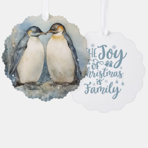 Het plezier van Kerstmis is de familie Pinguïns Ornament Kaart