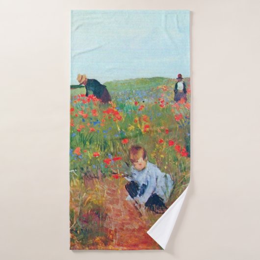 Het plukken van bloemen in een veld, Mary Cassatt Badhanddoek (Badhanddoek)