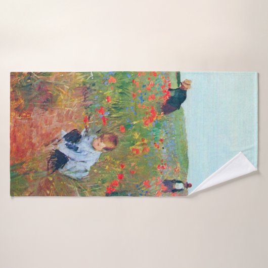 Het plukken van bloemen in een veld, Mary Cassatt Badhanddoek (Badhanddoek)