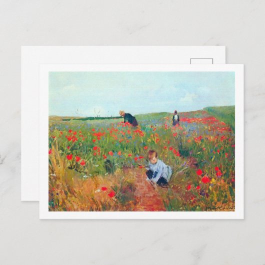 Het plukken van bloemen in een veld, Mary Cassatt Briefkaart (Voorkant / Achterkant)