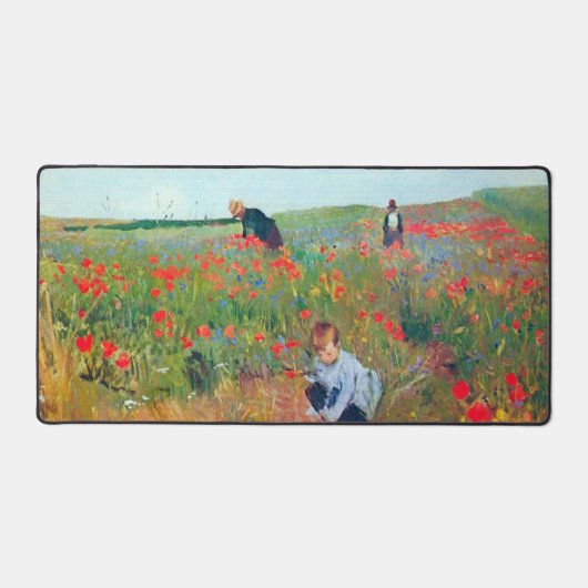 Het plukken van bloemen in een veld, Mary Cassatt Bureaumat (Voorkant)