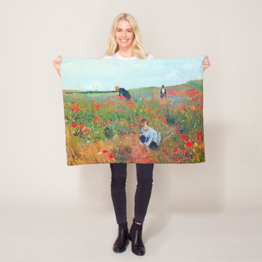 Het plukken van bloemen in een veld, Mary Cassatt Fleece Deken (In situ)