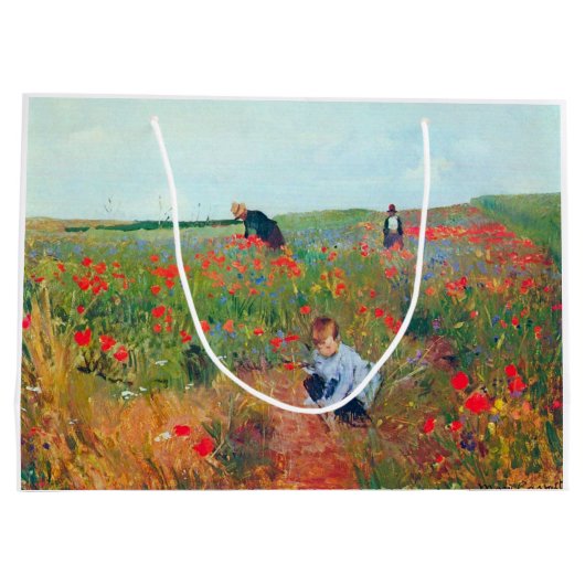 Het plukken van bloemen in een veld, Mary Cassatt Groot Cadeauzakje (Achterkant)