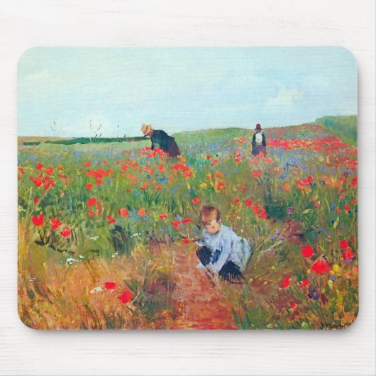 Het plukken van bloemen in een veld, Mary Cassatt Muismat (Voorkant)