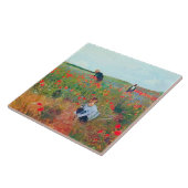 Het plukken van bloemen in een veld, Mary Cassatt Tegeltje (Zijkant)