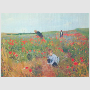 Het plukken van bloemen in een veld, Mary Cassatt Tissuepapier