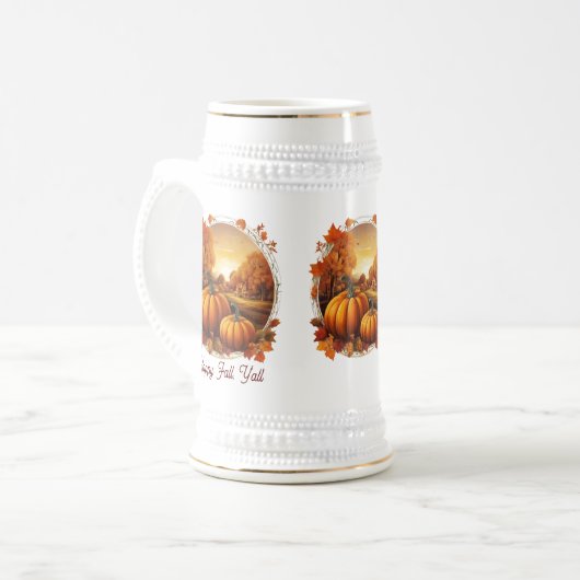 Het Pompoen en Landschap Motief van de Herfst Herf Bierpul (Voorkant links)