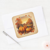 Het Pompoen en Landschap Motief van de Herfst Herf Vierkante Sticker (Envelop)