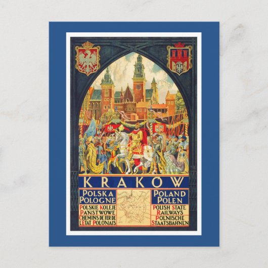 Het Poolse Vintage Poster van de Reis Briefkaart (Voorkant)