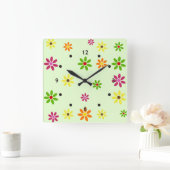 Het pop-art bloeit naadloos patroon + uw ideeën vierkante klok (Huis)