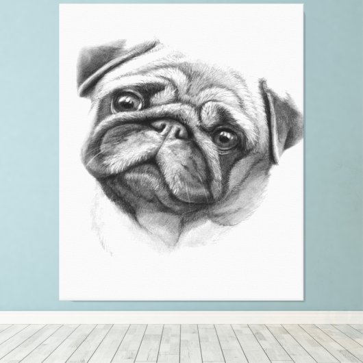 Het portret Pug | Cute Pug Dog Face Canvas Afdruk (Insitu (Houten vloer))