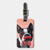 Het Portret van Boston Terrier met het Stropdas Re Bagagelabel (Voorkant verticaal)