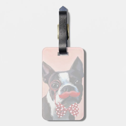 Het Portret van Boston Terrier met het Stropdas Re Bagagelabel (Achterkant verticaal)