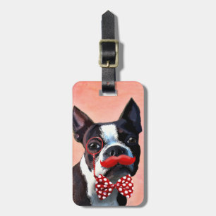 Het Portret van Boston Terrier met het Stropdas Re Bagagelabel